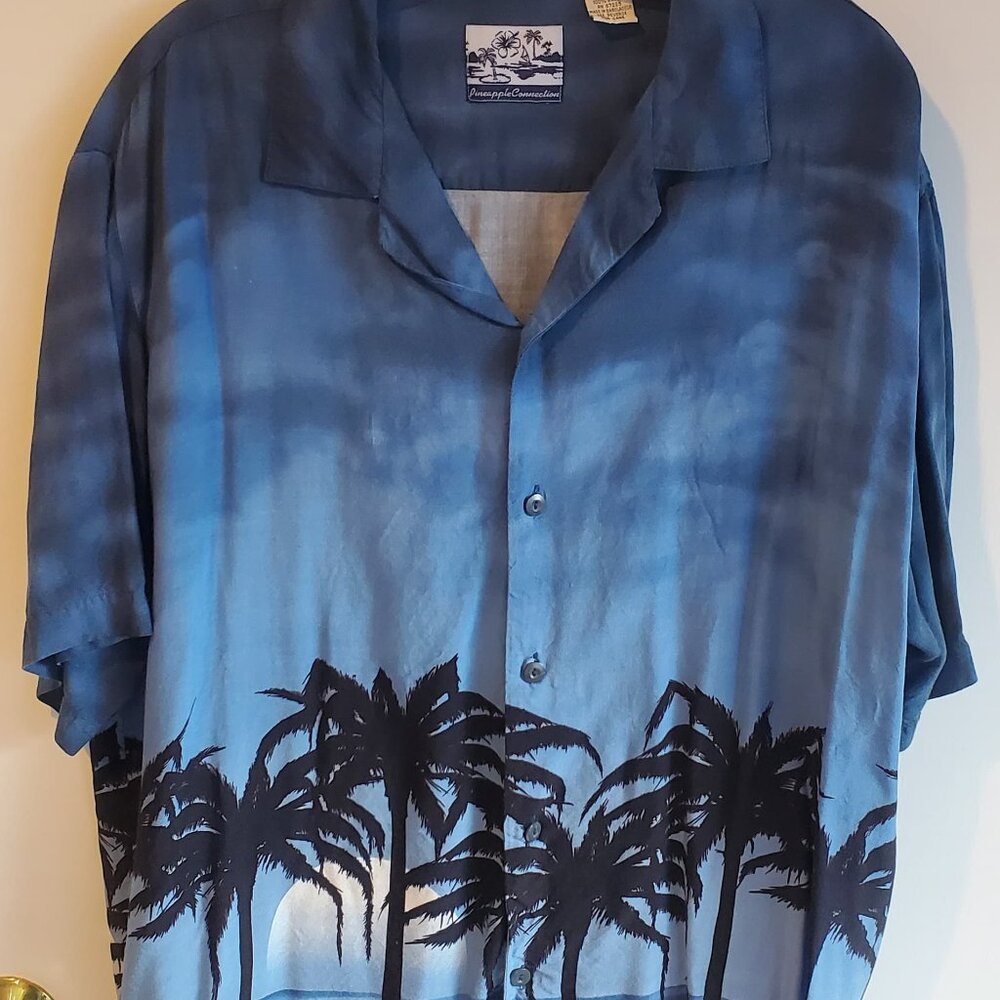 Pineapple Connection Hawaiian Shirt Palm Tree Sunset Rayon L